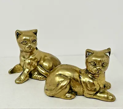 Vintage (Lot Of 2) Brass Cats Kittens Figurines Hollow 2” Tall • $24.99