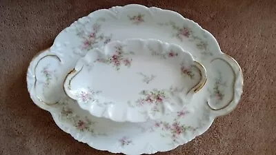 Antique T Haviland Limoges Schleiger Pink Asters 14  Platter + 9  Relish Platter • $75