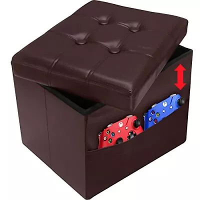  Storage Ottoman Folding Foot Rest Stool With Side Pocket 16 Inch Brown • $42.70