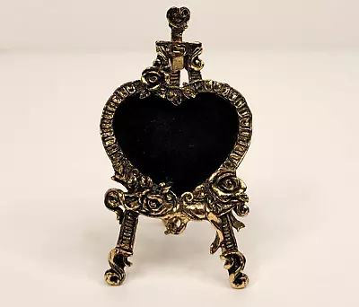 Vintage Enesco Picture Frame Miniature Metal Heart Easel Romantic Roses 3  • $20