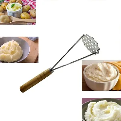 Steel Potato Masher With Wooden Handle For Kitchen Food Prep FREE DELIVERY • £5.99