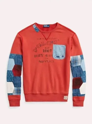 NWT Polo Ralph Lauren Polo Country Patchwork Crewneck Sweatshirt  Denim Red • $169.50