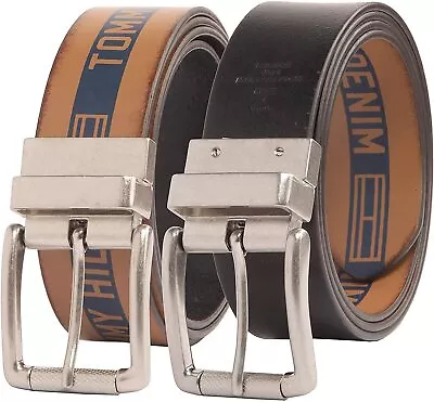 Tommy Hilfiger Men's 38MM Reversible Belt With Denim Logo Tan Blue • $24.99