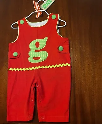 Initial Baby Red Corduroy Initial G Longall By Mudpie 0-6 Months Christmas Trees • $24.95