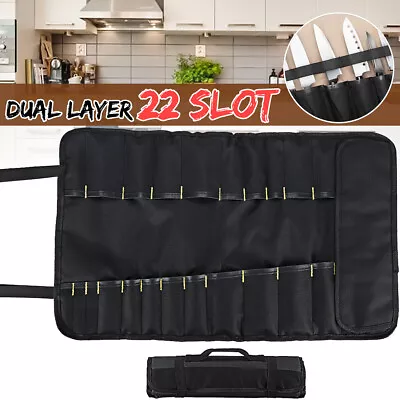 $9.99 • Buy 22 Pockets Chef Knife Bag Roll Bag Carry Case Foldable Kitchen Storage Black US