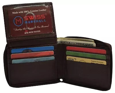 Men's Zipper RFID Blocking Premium Leather Zip-Around ID Bifold Wallet • $14.99