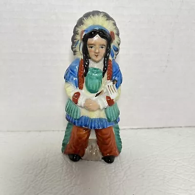 Vintage Small Native American Indian Ceramic Figurine Headdress Japan 5.25” H • $20