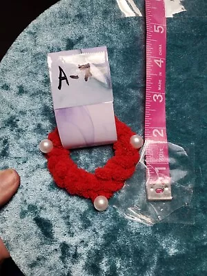 Handmade Velvet Crochet Hair Scrunchie Red. White Pins Not Included.  • $8