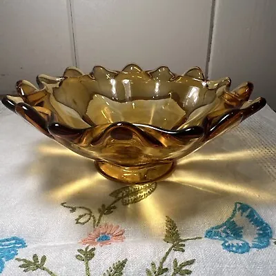 VIKING Amber EPIC DOUBLE CRIMP Cone BOWL Glass HAND MADE U.S.A. 6608. • $35.20
