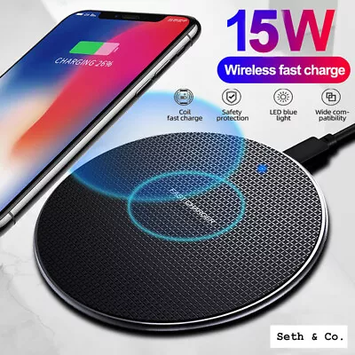 Wireless Charger 15W Fast Charging Qi Pad With Cable For IPhone Samsung Google • £4.99