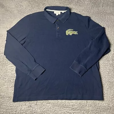 Lacoste Polo Shirt Mens 7 2XL XXL Blue Big Multiple Croc Long Sleeve Button Logo • $29.88