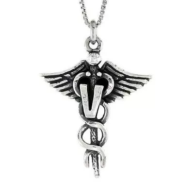 Sterling Silver Veterinary Caduceus (Medical) Pendant / Charm Italian Box Chain • $14.99