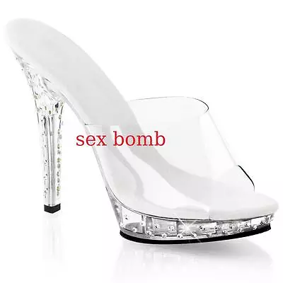 Sexy 13 Heel 35 To 42 Clear Lap POLE DANCE RHINESTONE Platform SANDALS • £142.60