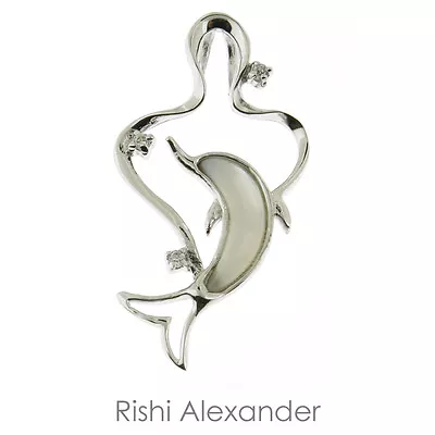 925 Sterling Silver Mother Of Pearl Splashing Dolphin Pendant Or Necklace • $23.99