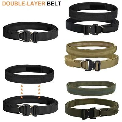 1.57  Tactical Belt Quick Release Metal Buckle 2 Layer Molle Combat Men's Belt • $22.99