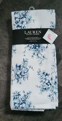 Ralph Lauren White/Navy Mix Cotton Tea Towel 2 Pack Kitchen T Towels Terry Back • £14.95