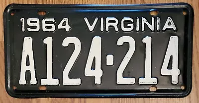 $32.95 • Buy 1964 VIRGINIA VA LICENSE PLATE, TAG # “A124-214”, Vintage, Antique, See Pics..