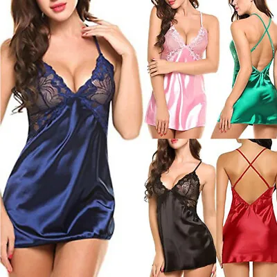 $7.25 • Buy Womens Lace Satin Silk Lingerie Nightdress Ladies Sexy Nightie Pajamas Sleepwear
