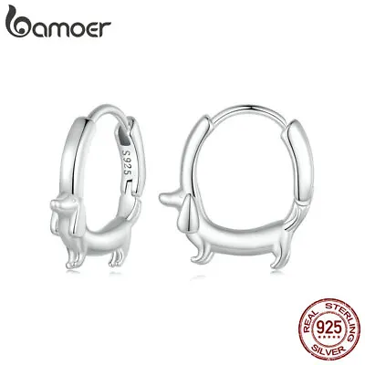 Bamoer Elegant 925 Sterling Silver Dachshund Buckles Earrings Jewelry Women Gift • $12.26