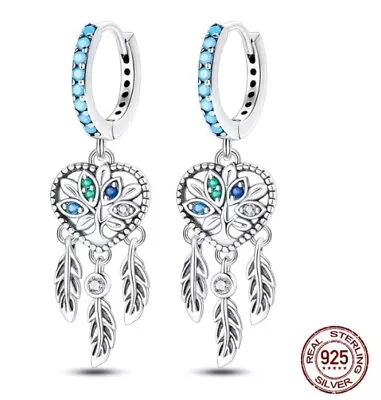 DREAMCATCHER Hoop Dangle Earrings S925 Sterling Silver By Charm Heaven NEW • $29.95