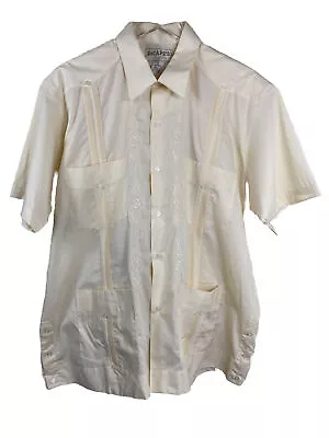 DiCaprio Mens L 42 Beige Cuban Guayabera Mexican Wedding Fancy Embroidered Shirt • $12.48