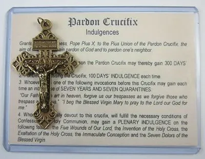 Pardon Crucifix Cross Bronze Finish 2 1/4  Italy Indulgences Card & Gift Box • $12.95