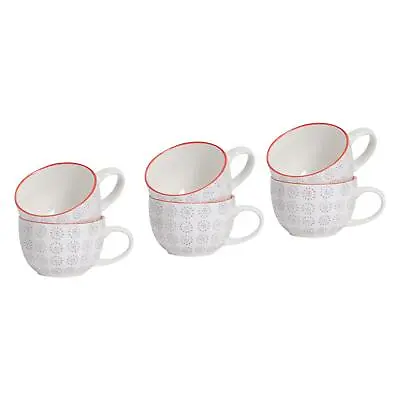 6x Hand-Printed Cappuccino Cups Japanese Porcelain Tea Coffee Cups 250ml Purple • £14