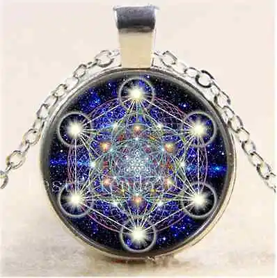 $1.87 • Buy Sacred Geometry Photo Cabochon Glass Tibet Silver Chain Pendant Necklace