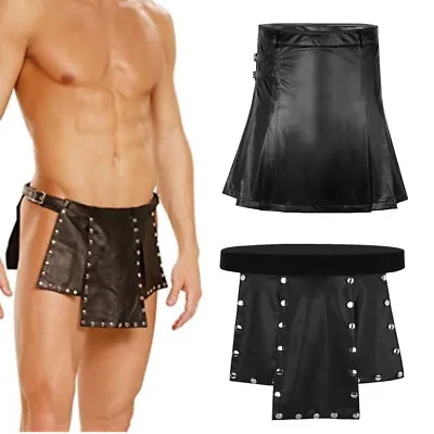 Sexy Men Leather Skirt Gladiator Pleated Kilt Costume Party Clubwear Fancy Dress • $7.85