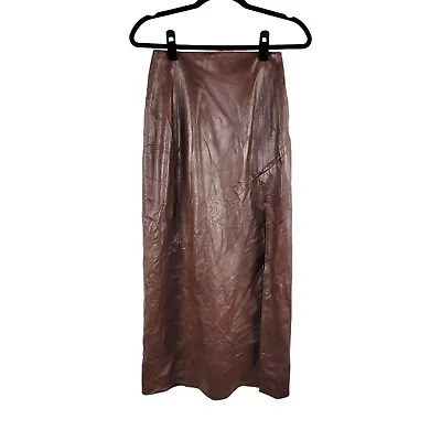 VAKKO Vtg Leather Midi Maxi Skirt W/ Front Slit Women's Size 8 Chocolate Brown • $48.99