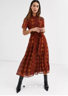£10 • Buy New Warehouse Animal Snake Print Midi Shirt Dress Casual Work Party Look Uk 10