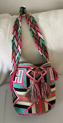 Authentic Wayuu Mochila Crossbody Bucket Bag Large Made In Columbia • $29.95