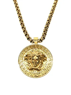 Versace Medusa Gold Tone Metal Top Necklace Wide Chain Pendant With Original Box • $428