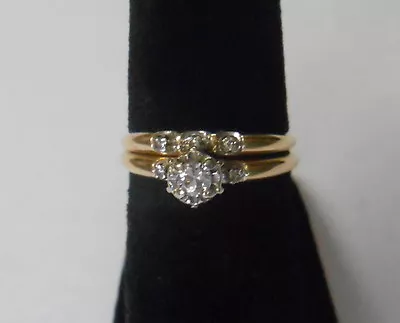 Vintage 14K Gold Diamond Engagement Ring Matching Band Size 7 Total 20 Pts • $369