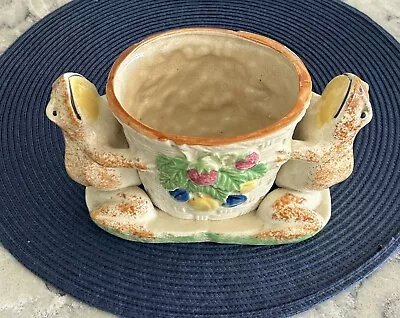 Impossible To Find!!  VTG Majolica Style 2 FROGS Sponge Hand Painted Ceramic • $35