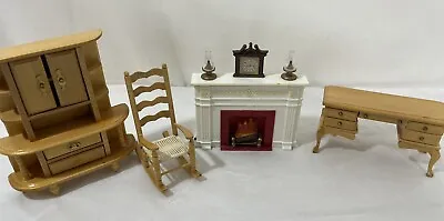 Doll House Wood Furniture Lot And Miner Fireplace Rocking Chair Desk Hutch • $19.99