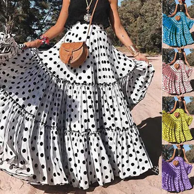 Womens Summer Maxi Swing High Waist Skirts Dress Fashion Holiday Long Skirt Size • £14.39