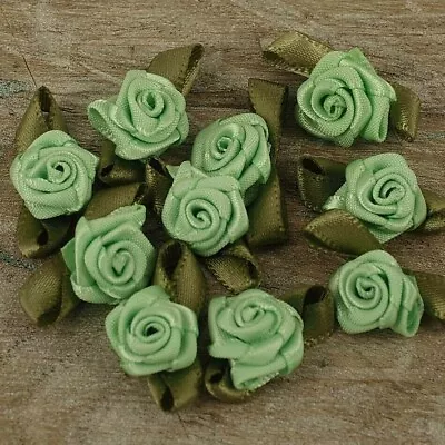 25 X Rose Buds Satin Ribbon Flowers Rosebuds Wedding Card Making Scrap Booking • £2.85