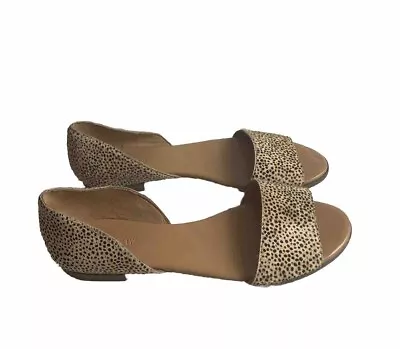 New J. Crew Animal Print Calf Hair Peep Toe Flats Sandals Shoes Brown 9 • $40