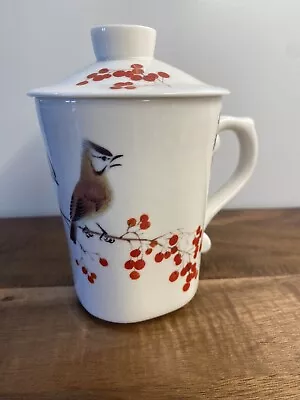 Teavana Ceramics Tea Cup Mug  W Lid Birds & Berries (no Infuser) • $15