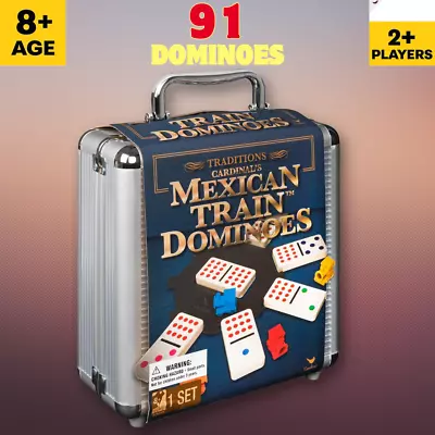 Mexican Train Dominoes Game Set Double 12 Color Domino Cardinal Aluminum Case • $40.59