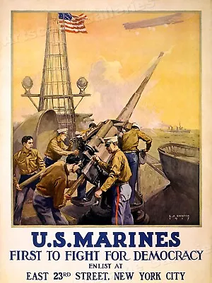 Marines Fight For Democracy! - World War I Recruiting Poster - 18x24 • $13.95