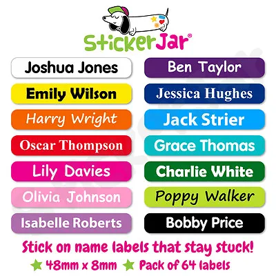 64 Personalised Stick On Name Labels Stickers School Kids Waterproof NL02 • £6.49