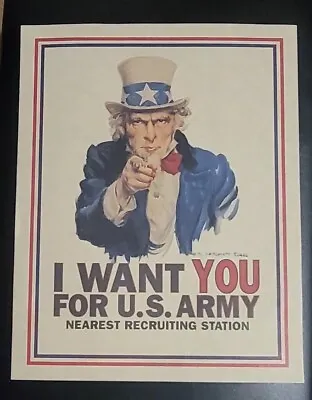 VINTAGE US Uncle Sam I WANT YOU Recruiting Sign Poster War 11 X 14 • $15