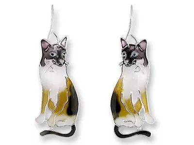 Snowshoe Siamese Dangle Earrings Sterling Silver Plated Enamel Zarlite By Zarah • $32.99