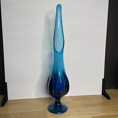 Vintage Viking Epic Swung Glass Vase 20” Bluenique 6 Petal Mid Century Modern • $131.25