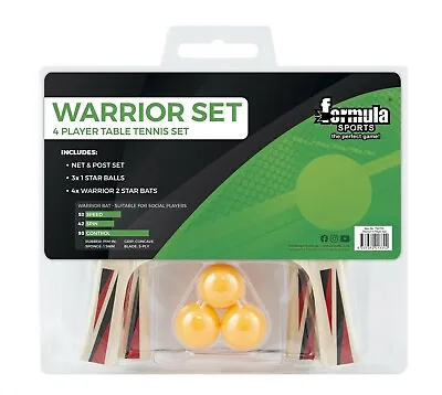 $34.95 • Buy Formula WARRIOR 4 Player Table Tennis Ping Pong Set 4 Bats 3 Balls 2 Star Gift