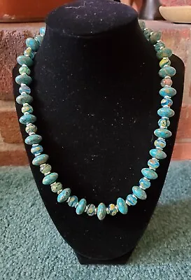 Chunky Millefiori Glass Imitation Turquoise  18” Choker Necklace • $18.95