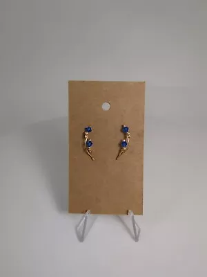 Gorgeous Gold Sapphire Beaded Earrings Ear Vines Handmade Jewelry Gift • $40