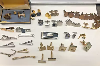 Vintage Lot Of Mens Accessories Tie Tacks/clips Cufflinks Swank Gold Tigers Eye • $9.99